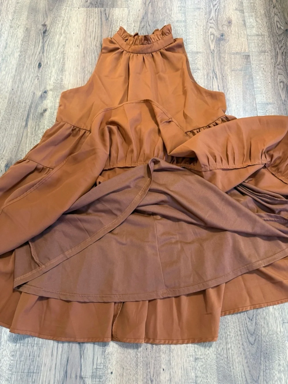 TCEC Brown and Orange Tiered Ruffled Sundress
